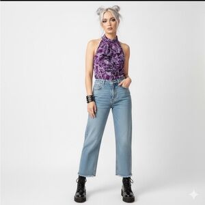 NWT Royal Underground Nikki Sixx Butterfly Ruffle Halter Top Purple Medium